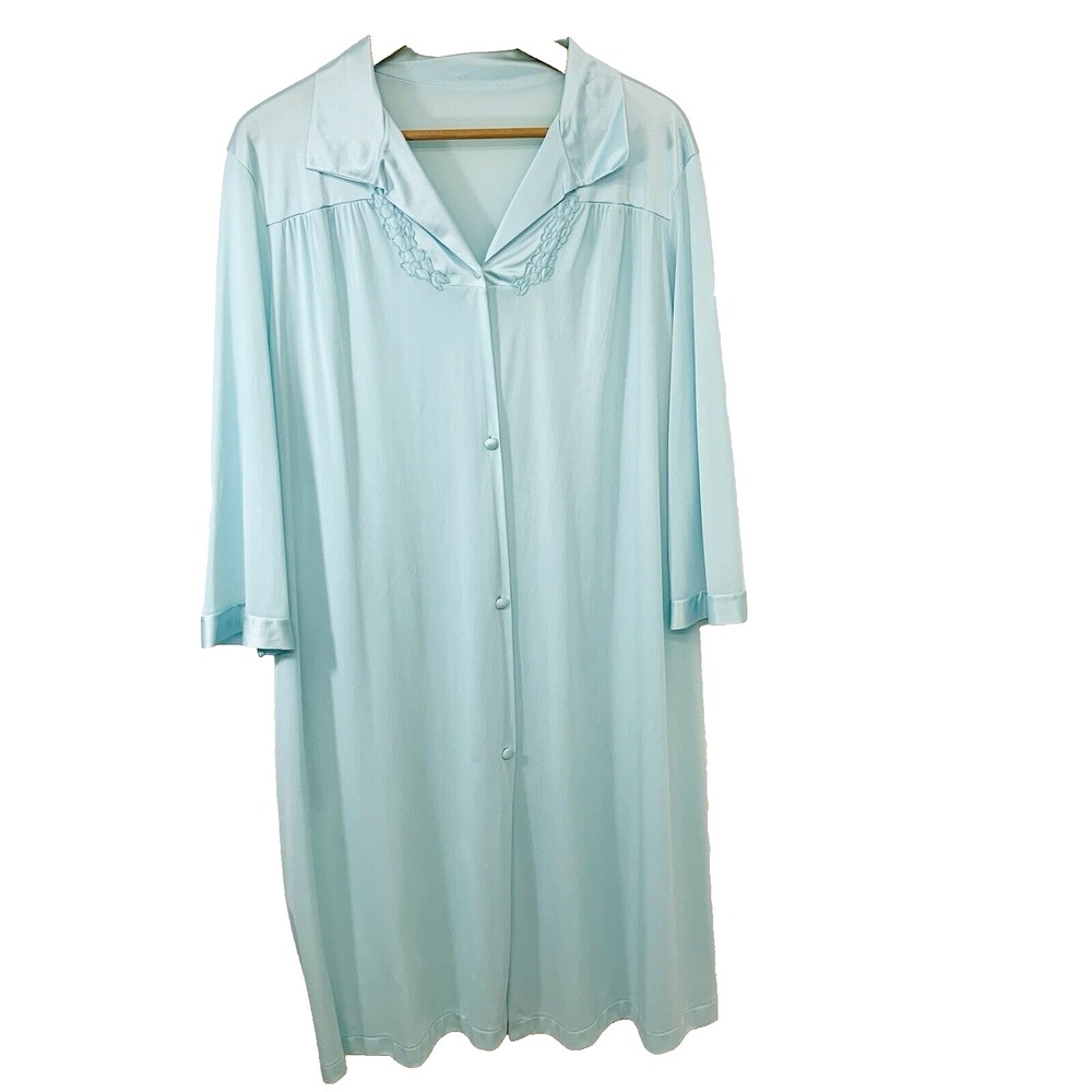Vanity Fair Nylon Nightgown Large Robe Button Front‎ Pockets Embroidery Vtg  USA